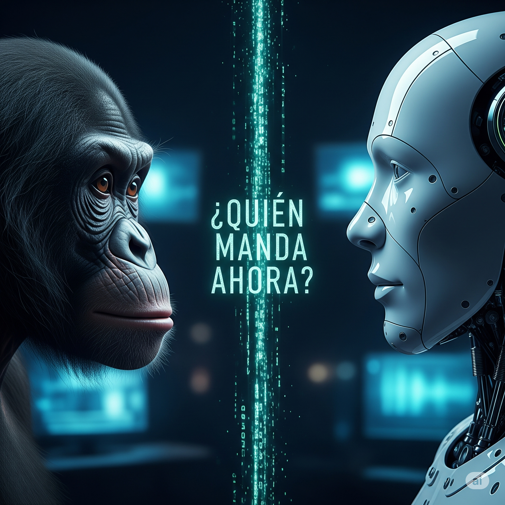 Ilustración de una inteligencia artificial creando su propio idioma frente a un humano desconcertado
